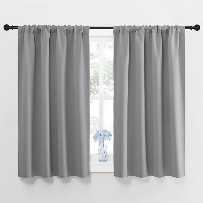 NICETOWN Window Curtains for Bedroom - Home Decoration Thermal Insulated Rod Pocket Blackout Blinds & Drapes for Small Windows (Silver Grey, 2 Panels, W42 x L45 -Inch) by NICETOWN