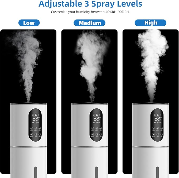 7.8L Smart Humidifier Large Room,2.1Gal humidifier for bedroom with Timer, 360°Nozzle, Top Fill Whole House Cool Mist Quiet Humidifiers for Plants Baby Kids Adults Office (White) - Image 4