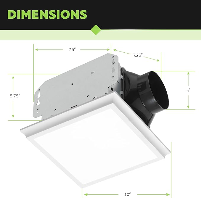 Homewerks 7141-80-G4 Bathroom Fan Integrated LED Light Ceiling Mount Exhaust Ventilation Whisper Quiet 1.1 Sones 80 CFM, White - Image 4