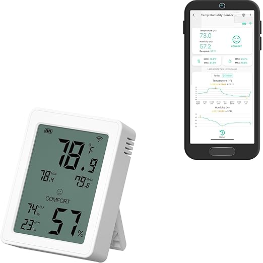 YoLink Indoor Thermometer Hygrometer YS8023 with LCD Comfort Display, Magnetic Mount for Kitchen Use, Max/Min Tracking, LoRa, 5-Year Battery, Alexa/IFTTT – Hub Required by YoLink