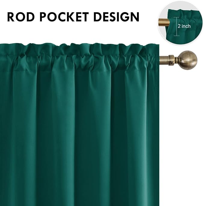 DWCN Blackout Curtains Thermal Insulated, Energy Saving & Noise Reducing Bedroom and Living Room Curtains, Hunter Green, W 52x L 95 Inch, Set of 2 Rod Pocket Curtain Panels - Image 4
