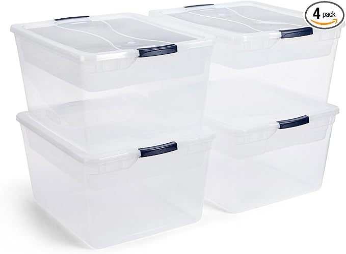 Rubbermaid Cleverstore 74 Qt Clear Storage Bins with Lids and Nesting Tray, 4-Pack, Stackable, BPA-Free, Made in USA by Rubbermaid