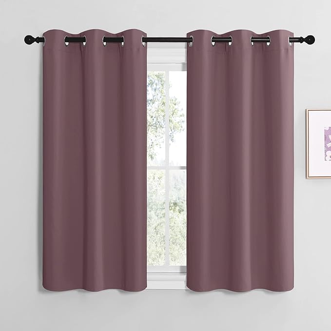NICETOWN Dry Rose Room Darkening Curtains for Kitchen, Set of 2, 42 inches Wide by 50 inches Long, Window Treatment Thermal Insulated Solid Grommet Room Darkening Curtains/Drapes for Bedroom by NICETOWN
