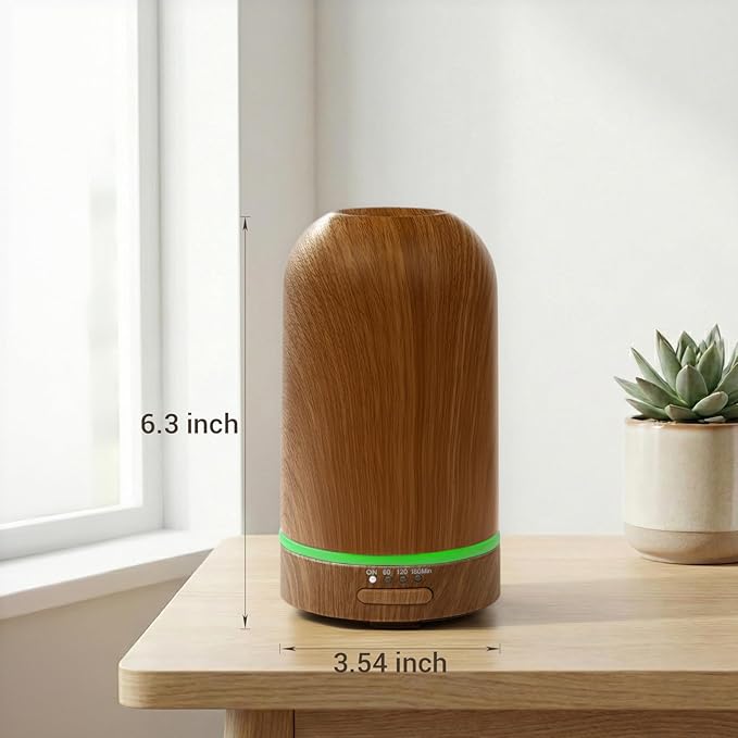 Ultrasonic Essential Oil Diffuser 100ML - Cool Mist Humidifier, 7-Color LED Lights, 3 Timer & Auto Shut-Off, Ideal Gift for Home Bedroom Office (Wood Brown) - Image 7