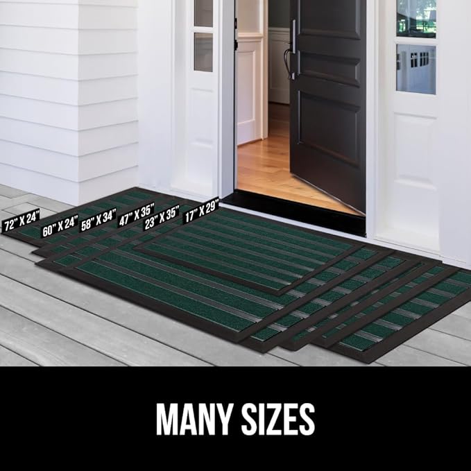 GORILLA GRIP 100% Waterproof All-Season WeatherMax Doormat US Designed Natural Rubber, Stain and Fade Resistant, Low Profile Indoor Outdoor Door Mats, Easy Clean Patio Mat, 17x29, Green Stripe - Image 8