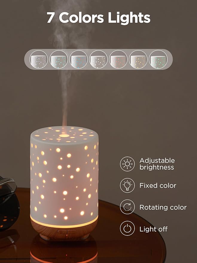 InnoGear Essential Oil Diffuser, 150ml Ceramic Ultrasonic Air Humidifier Cool Mist Aromatherapy Diffuser with 2 Mist Modes, Waterless Auto Off for Home Office, White - Image 6