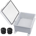 Waterproof Outdoor Electrical Box Junction Box Weatherproof IP67 ABS Plastic Enclosure Switch Router Project Box with Mounting Plate with Wall Bracket 2 Cable Glands Clear 8.7"x6.7"x4.3" by YETLEBOX