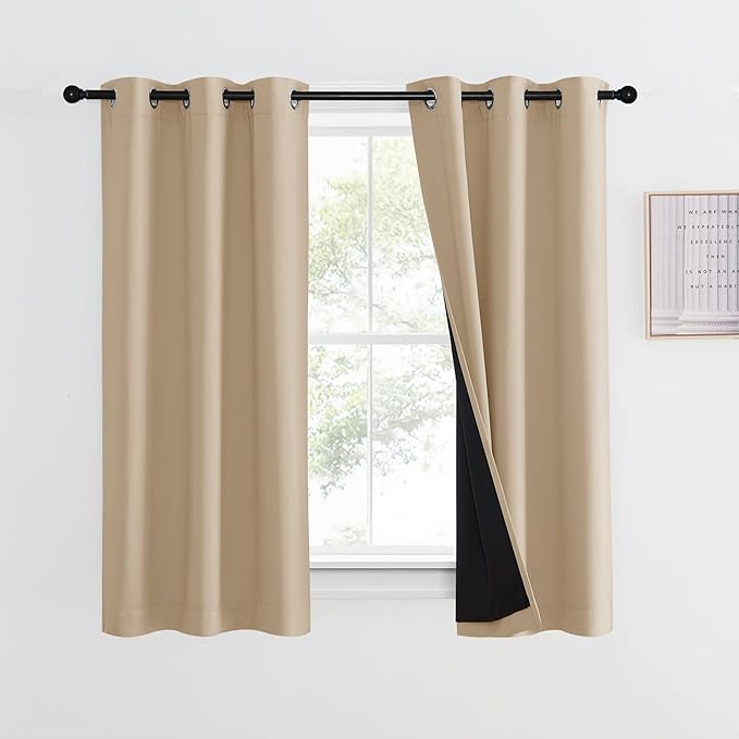 NICETOWN Warm Curtains for Winter, Bedroom Full Blackout Curtain Panel, Great Job for Blocking Light, Complete Blackout Drapery with Black Liner for Night Shift (Biscotti Beige, 1 Panel, 42 by 54) by NICETOWN