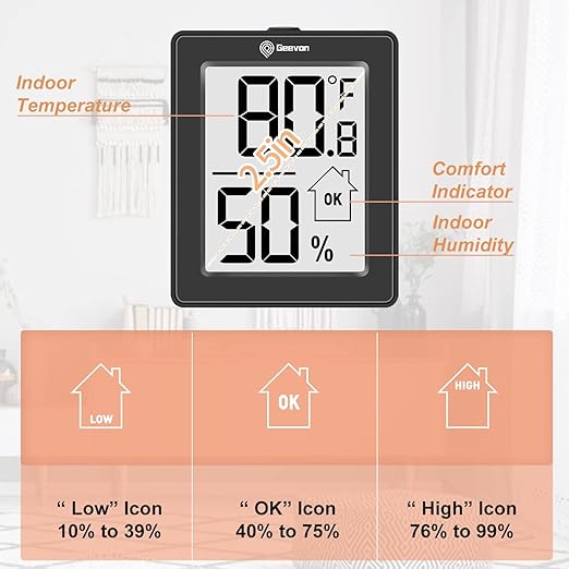 Geevon Digital Hygrometer, 3 Pack Indoor Thermometer Room Temperature Humidity Gauge with Battery,Digital Temperature Humidity Meter Indicator for Home, Office, Greenhouse, Mini Hygrometer,Black - Image 3