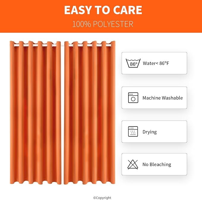 Waterproof Outdoor Curtain W84 x L120 - Grommet Top Sunlight Blocking Window Treatment Drapes Blackout Curtains for Home Bedroom Living Room Patio Pergola Cabana Gazebo (Orange, 2 Panels) - Image 7