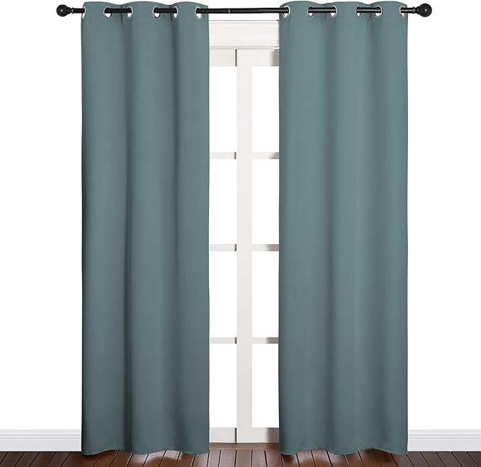 NICETOWN Modern Blackout Curtains Noise Reducing, Thermal Insulated and Privacy Room Darkening Drape Panels for Boy's Guest Room Door Window (Greyish Blue, 2 Panels, W34 x L84 -Inch) - Image 2