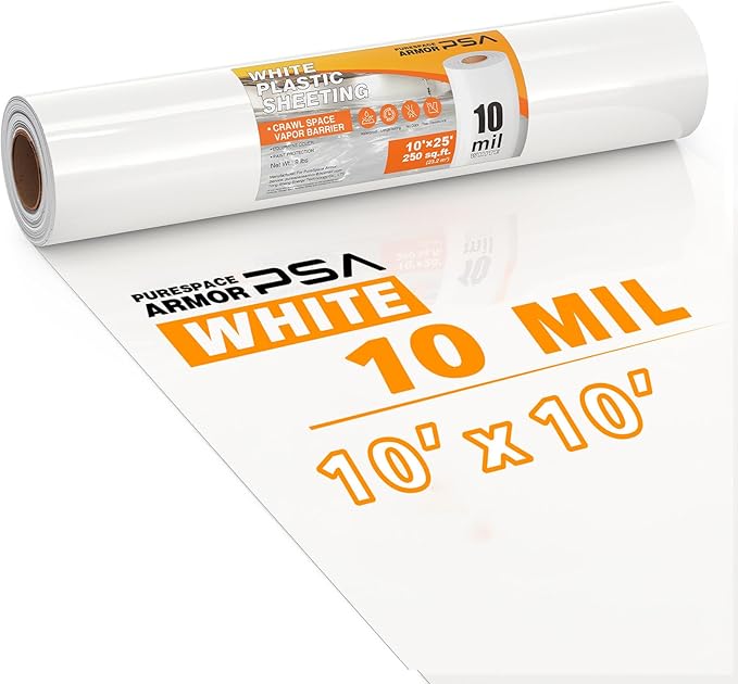 Crawl Space Vapor Barrier, 10mil Film, 10'x10', White Plastic Sheeting - Thick Plastic Sheeting, Heavy Duty Polyethylene Film, Drop Cloth Vapor Barrier Covering for Crawl Space, Garden, Basement - Image 2