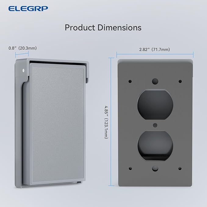 ELEGRP Vertical Outdoor Cover for Duplex Receptacles, Weatherproof Wall Plate, Outdoor Electrical Outlet Cover, Standard Size 1-Gang 4.85” x 2.82”, Thermoplastic, 6 Pack, Grey - Image 5