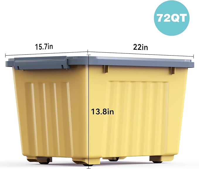 Nazhura Plastic Storage Bin, Stackable and Nestable Storage Boxes with White Lids and Secure Latching Buckles, Large Storage Container (Yellow/Purple, 72Quart-4Pack) - Image 2