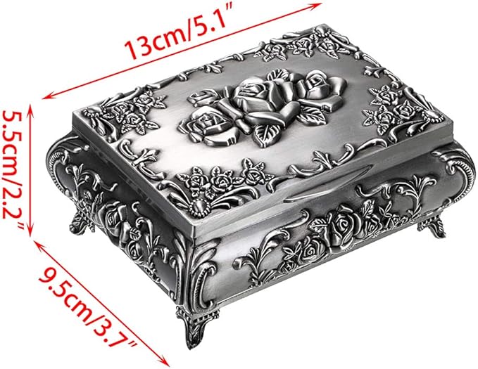 Hipiwe Vintage Metal Jewelry Box Small Trinket Jewelry Storage box For Rings Earrings Necklace Treasure Chest Organizer Antique jewelry Keepsake gift Box Case for Women (Medium) - Image 7