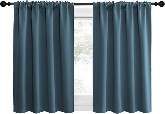 NICETOWN 2 Panels Blackout Curtains, Rod Pocket Thermal Insulated Drapes for Kitchen, Heavy Duty Small Window Treatment for Dorm Room, Studio Apartment, Basement (Smoky Blue, W42 x L30) by NICETOWN