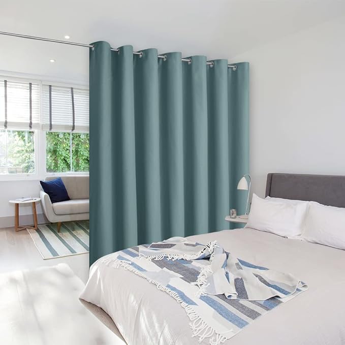 NICETOWN Privacy Room Divider Curtain Screen Partitions, Closet Door Curtain Vertical Blind for Sling Door, Blackout Window Privacy Blinds for Patio (Greyish Blue, 1 Panel, 12ft Tall x 8.3ft Wide) by NICETOWN