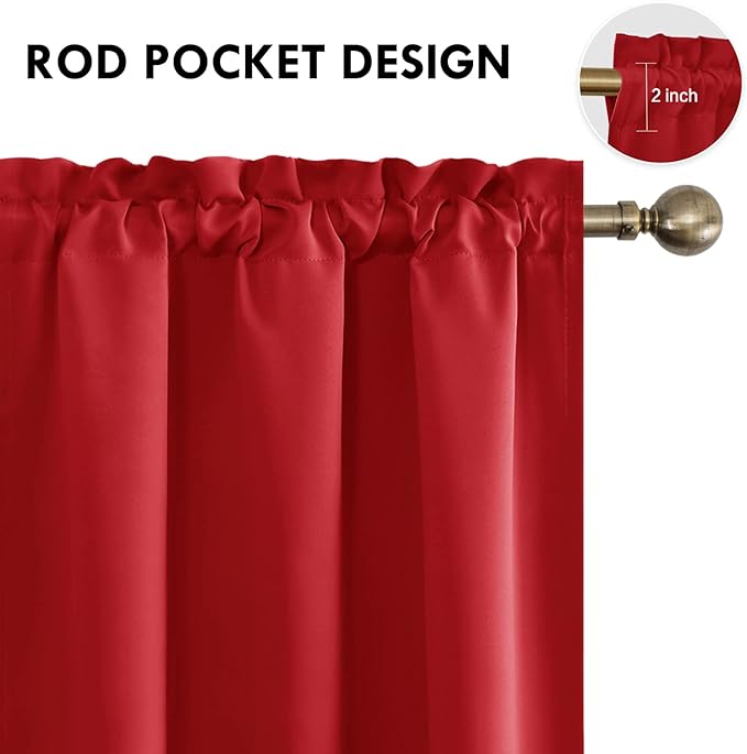 DWCN Christmas Blackout Curtains Thermal Insulated Energy Saving Bedroom and Kitchen Curtains Window Treatments, W 38 x L 45 Inch, Set of 2 Red Rod Pocket Drapes - Image 4