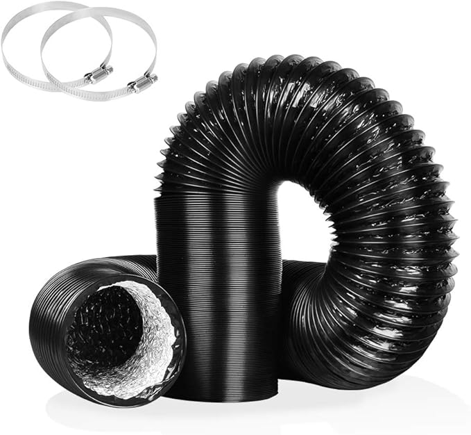 4Inch 10FT Long Flexible Aluminum Air Ducting, Heavy-Duty Black 4 Layer Dryer Vent Hose, Dryer Duct for HVAC Ventilation,Duct Fan Systems, 2 Stainless Steel Clamps Include by YIJUHOU