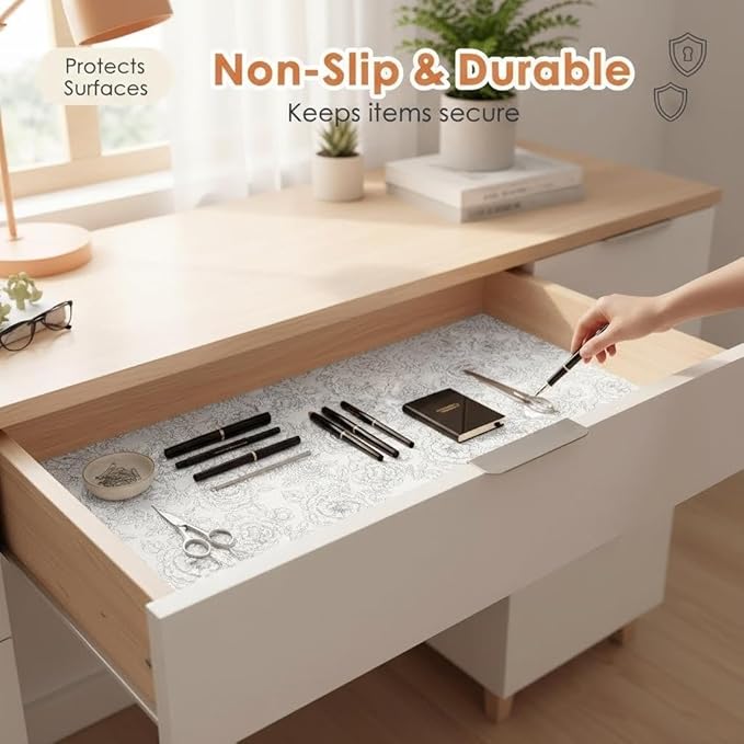 Coavas Extra Grip Thickened Shelf and Drawer Liner - Non-Adhesive Non-Slip Waterproof Mats for Kitchen Cabinets, Drawers, Shelves, Dresser & Cupboard, Easy Cut DIY (White, 12IN X 20 FT) - Image 9
