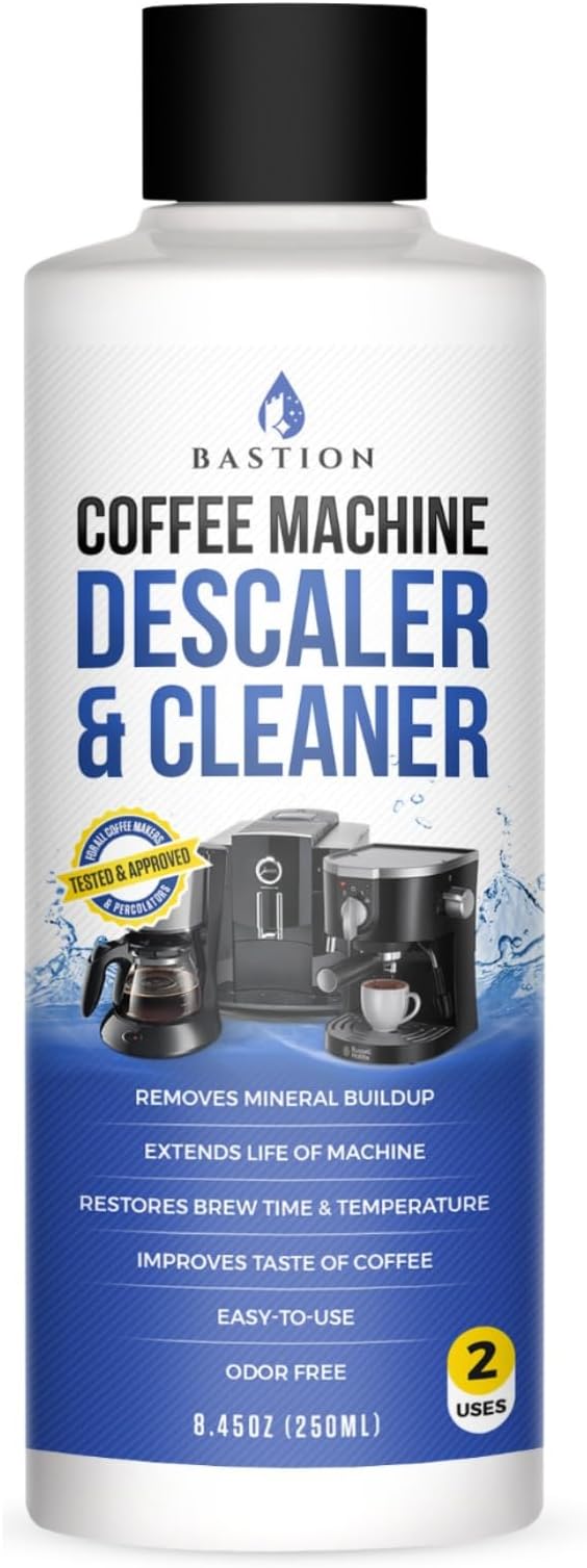 Bastion Coffee Machine Descaler & Cleaner - 2 Uses. (1 Bottle) Universal Descaling Solution Compatible with Keurig, Nespresso, Delonghi and All Single Use Coffee and Espresso Machines by bastion