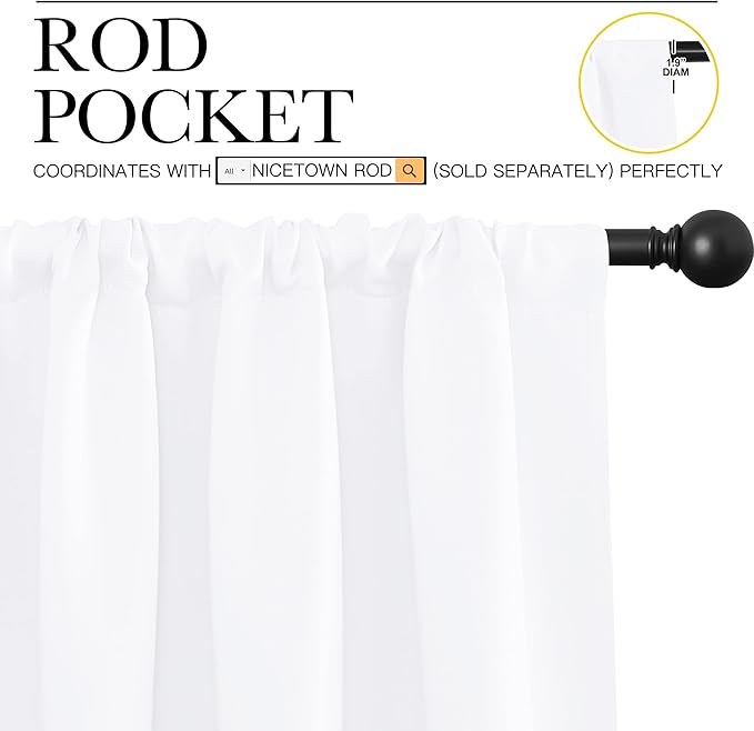 NICETOWN White Curtains, 50% Light Blocking Curtain Panels for Bedroom, Home Decoration Easy-Care Solid Rod Pocket Draperies/Drapes, Window Covering for Kitchen (2 Panels, 70 by 84, White) - Image 3
