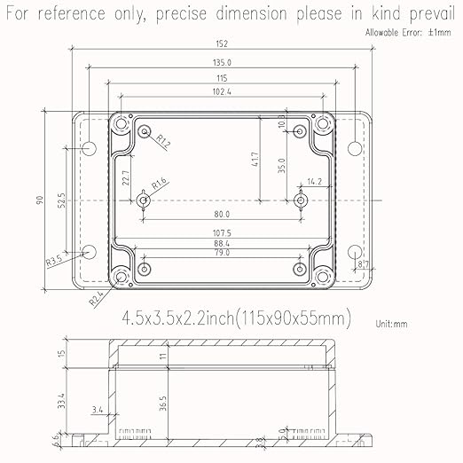 Zulkit Junction Box ABS Plastic Dustproof Waterproof IP65 Universal Electrical Boxes Project Enclosure with Fixed Ear Black 4.5 x 3.5 x 2.2 Inch (115 x 90 x 55mm)(Pack of 1) - Image 7