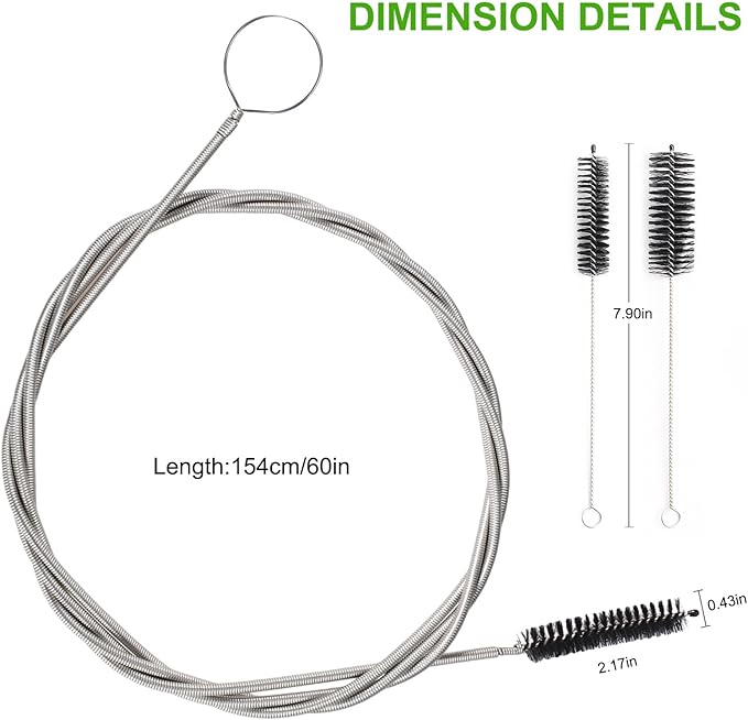 CiaraQ Bottle Cleaning Brushes, 8 Inch Nylon Tube Brush Set & A Flexible Long Drain Brush 60 inch, Cleaner for Narrow Neck Bottles Cups with Hook, Set of 11pcs, Black - Image 4