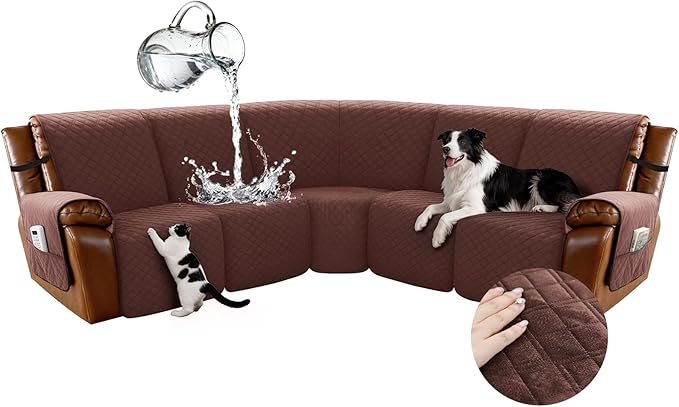 Arfntevss Waterproof Recliner Sectional Couch Covers for Reclining Sectional L Shape Sofa Cover Washable Recliner L Shaped Slipcover Sets for Dog Furniture Protector (5 Seater, Chocolate Brown) by Arfntevss