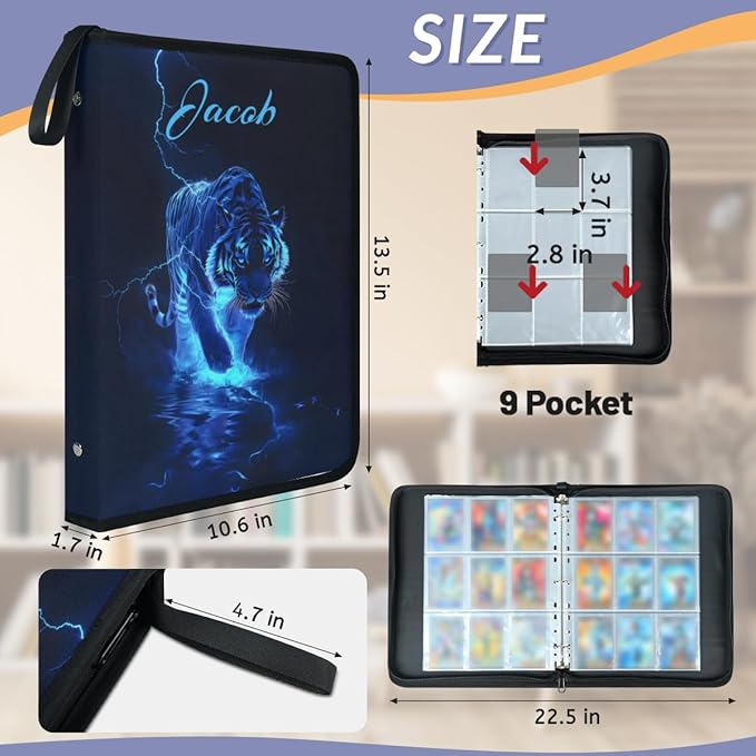 Custom Tiger Card Binder, 9-Pocket Trading Card Binder, Personalized Card Holder Fits 900 Cards with 50 Sleeves, Storage Album Case for TCG, MTG, Sports Cards - Image 3