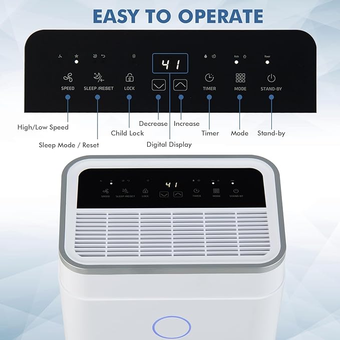 COSTWAY 4000 Sq. Ft Dehumidifier for Basement, 60 Pints Dehumidifier with Drain Hose, 3 Modes, 3-Color Digital Display, 24H Timer, 1.7 Gallon Water Tank, Auto Defrost, Ideal for Home, Large Room - Image 6