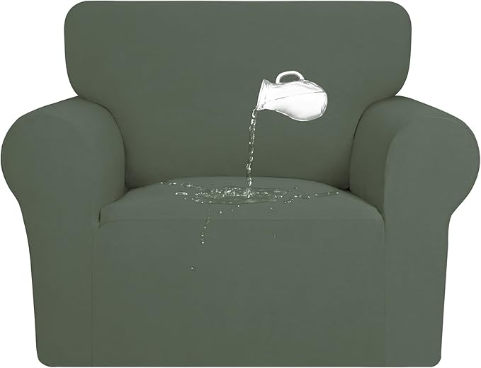 PureFit 100% Dual Waterproof Couch Cover Slipcovers for Couches and Sofas - Stretch Non Slip Fleece Sofa Covers Washable, Leakproof Furniture Protector for Kids, Pets, Dog (Chair, Greyish Green) by PureFit