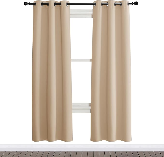 NICETOWN Room Darkening Blind Shade for Kids Bedroom, Biscotti Beige, Single Panel, 34 x 72 inch, Triple Weave Home Decoration Light Blocking Solid Ring Top Curtain/Drape for Small Window by NICETOWN