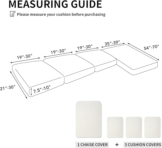 Easy-Going Stretch 4 Pieces Couch Cushion Covers for Sectional Sofa Left/Right L Shape Chaise Lounge Sofa Seat slipcover Anti-Slip Sofa Cover Soft (3 Seater + 1 Chaise, Cream) - Image 2