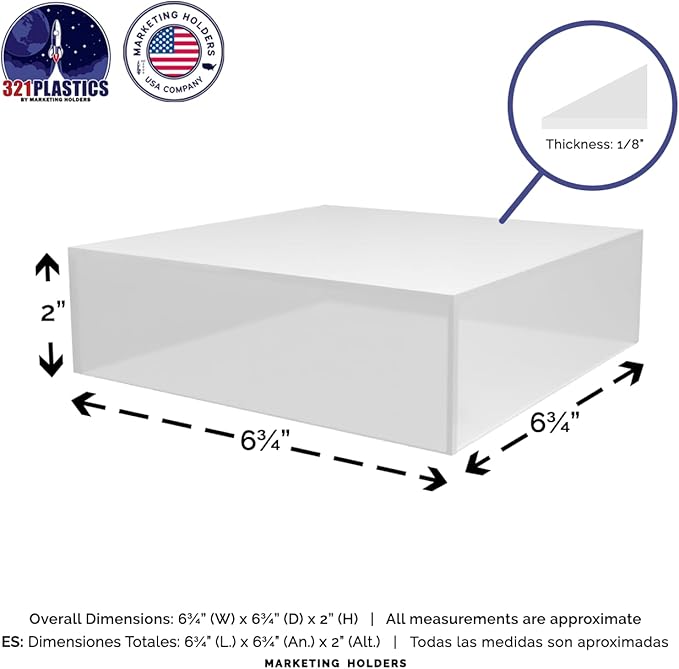 Acrylic Display Box with One Open Side 6.75" x 6.75" x 2 No Lid Versatile Frosted Plexiglass Merchandise Storage Bin or Retail Product Riser by Marketing Holders - Image 6