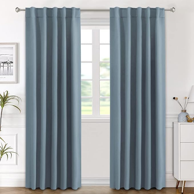 H.VERSAILTEX Blackout Curtains Thermal Insulated Window Treatment Panels Room Darkening Blackout Drapes for Living Room Back Tab/Rod Pocket Bedroom Draperies (2 Panels, Stone Blue, 42 x 84 Inch) by HVERSAILTEX