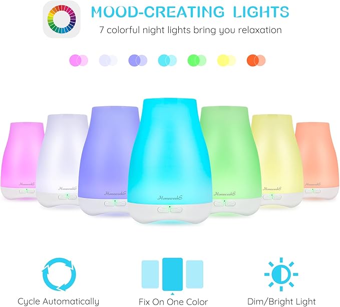 Homeweeks Diffusers, 100ml Colorful Essential Oil Diffuser with Adjustable Mist Mode, Auto Off Aroma for Bedroom/Office/Trip (100 ML 1 Pack) - Image 5