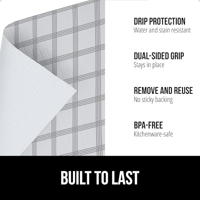 GORILLA GRIP DripGuard Shelf Liner, Non-Adhesive Drawer and Kitchen Cabinet Protector, Strong Grip Slip Resistant Underside, Smooth Surface Liners for Cabinets Bathroom Closets 17.5x120 In Gray Stripe - Image 2