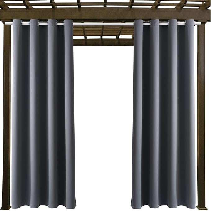 Outdoor Indoor Curtains W52 x L108 for Patio - Weather-resistant Window Panels Privacy Protect Grommet Top Thermal Insulated Home Curtain for Porch Pergola Lawn Garden Hot Tub Area (Gray, 2 Panels) - Image 8