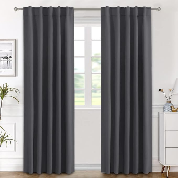 H.VERSAILTEX Blackout Curtains Thermal Insulated Window Treatment Panels Room Darkening Blackout Drapes for Living Room Back Tab/Rod Pocket Bedroom Draperies (2 Panels, Charcoal Gray, 42 x 84 Inch) by HVERSAILTEX