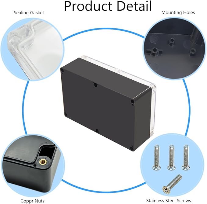 Project Box IP65 Waterproof Junction Box ABS Plastic Black Electrical Boxes DIY Electronic Project Case Power Enclosure Clear Cover 9.06"x5.91"x3.35" - Image 5