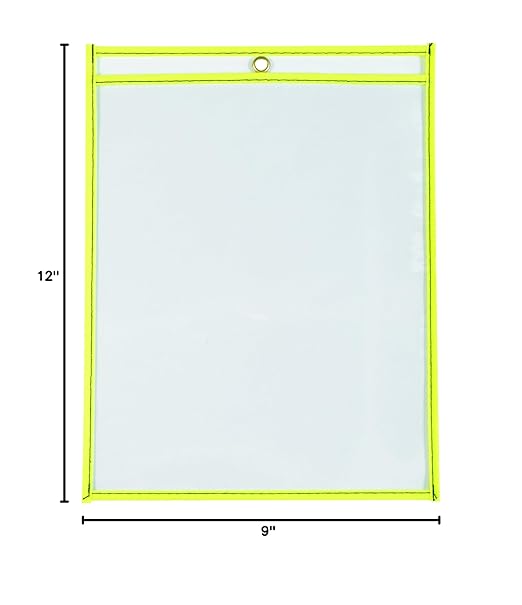 Box USA Neon Stitched Job Ticket Holders, Top Loading, 9 x 12", Clear with Neon Yellow Edging, Reusable Vinyl, Dry Erase, Use to Protect/Store Documents in The Office and Warehouse, Case of 15 - Image 2