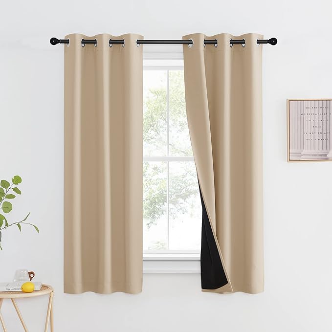 NICETOWN Bedroom Full Blackout Curtain Panel for Shack, Super Thick Insulated Window Cover, Complete Blackout Drapery with Black Liner for Small Window(Biscotti Beige, 1 PC, 37 by 63-inch) by NICETOWN
