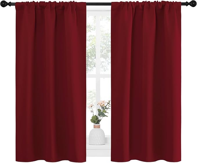 NICETOWN 40inch Curtains for Small Windows, Thermal Insulated Privacy Short Drapes for Kitchen Bathroom (Set of 2, Burgundy Red, 29" Wide) - Image 2