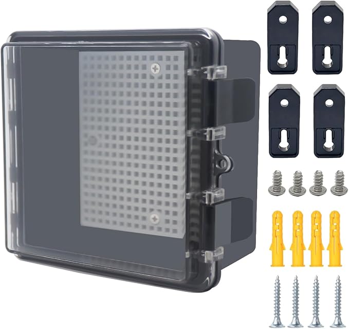 Junction Box, Hinged Black Clear Cover IP67 Waterproof ABS Project Box with Mounting Plate Electrical Box Enclosure with Wall Bracket 5.9 x 5.9 x 3.5inch(150x150x90mm) by Otdorpatio