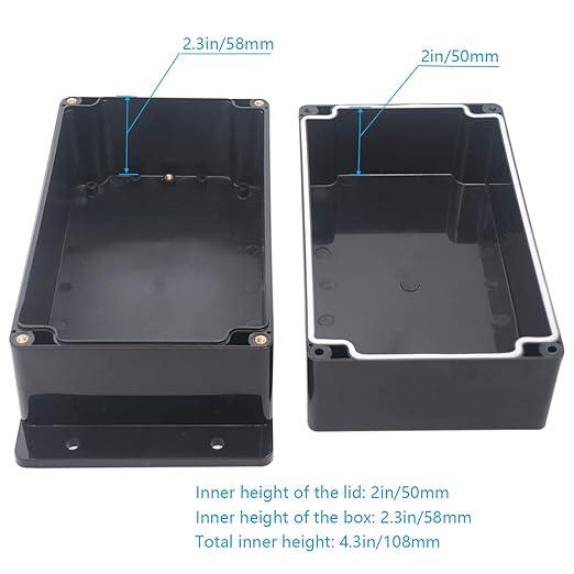 Zulkit Junction Box ABS Plastic Dustproof Waterproof IP65 Universal Electrical Boxes Project Enclosure with Fixed Ear Black 7.87 x 4.72 x 4.45 Inch (200 x 120 x 113 mm)(Pack of 1) - Image 6