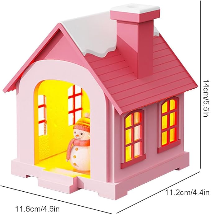 Christmas Village Houses Humidifier 500ml, Cute Snow House Cool Mist Humidifier with Snowman Figurines & Night Light for Bedroom & Office Décor (Pink) - Image 6