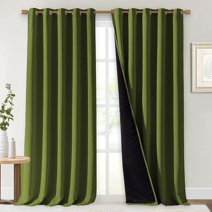 NICETOWN Full Shading Curtains for Windows, Olive Green, Pack of 2, 70 inches W x 95 inches L, Super Heavy-Duty Black Lined Blackout Curtains for Bedroom, Privacy Assured Window Treatment by NICETOWN