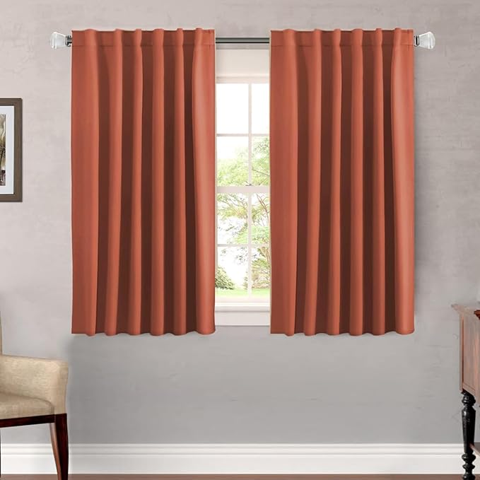 H.VERSAILTEX Blackout Curtains Thermal Insulated Window Treatment Panels Room Darkening Blackout Drapes for Living Room Back Tab/Rod Pocket Bedroom Draperies, 52 x 45 Inch, Orange, 2 Panels by HVERSAILTEX