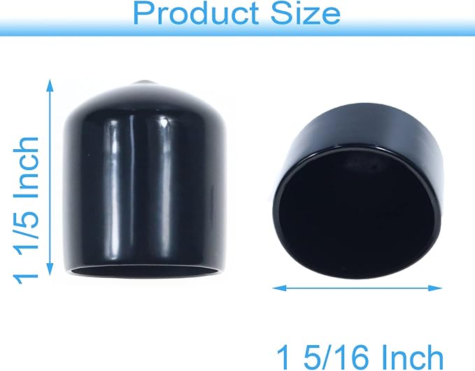 Acocony 1 5/16 Inch Rubber Cap Round Rubber End Caps PVC Flexible Protector Plastic Plugs for Round Holes Black Pack of 12 - Image 2